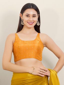 VAMAS - THE DESIGNER BLOUSES - Mustard Tissue Embroidered Stitched Blouse