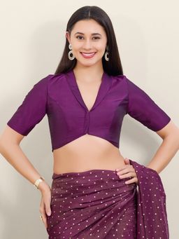 VAMAS - THE DESIGNER BLOUSES - Purple Tafeta Silk Solid Stitched Blouse
