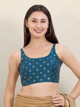 VAMAS - THE DESIGNER BLOUSES - Cobalt Blue Brocade Woven Stitched Blouse