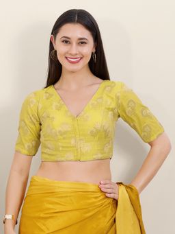 VAMAS - THE DESIGNER BLOUSES - Yellow Brocade Floral Stitched Blouse