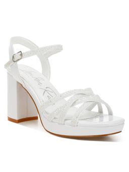 London Rag - White Glitter Strappy Block Sandal Heels