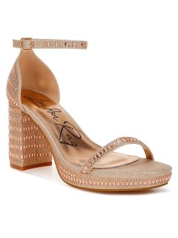 London Rag - Gold Rhinestones Embellished Block Sandal Heels