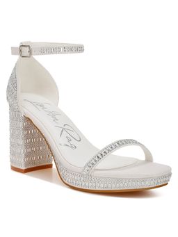 London Rag - White Rhinestones Embellished Block Sandal Heels