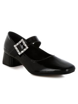 London Rag - Black Diamante Brooch Metallic Mary Jane Pump Heels