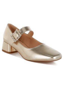 London Rag - Gold Diamante Brooch Metallic Mary Jane Pump Heels