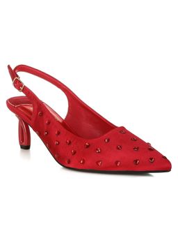 London Rag - Burgundy Heart-Shaped Rhinestone Studded Mules Heels