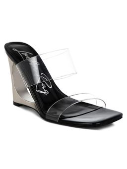 London Rag - Black Fantasy Clear Wedges Heels