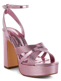 London Rag - Pink Metallic Ankle Strap Sandal Heels