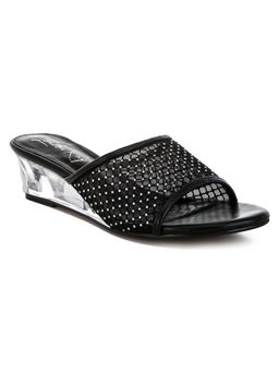 London Rag - Black Mesh Clear Heel Wedge Heels