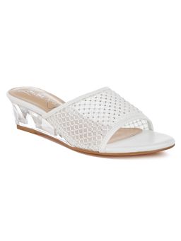London Rag - White Mesh Clear Heel Wedge Heels