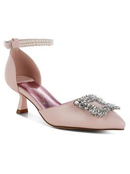 London Rag - Pink Diamante Brooch Kitten Sandal Heels