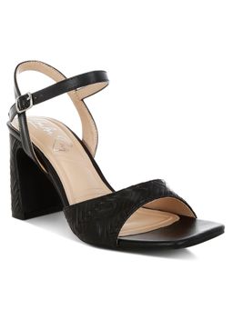 London Rag - Black Textured Faux Leather Sandal Heels