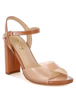 London Rag - Tan Tinted Clear Strap Block Sandal Heels