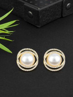 E2O - Gold-Toned and White Stone-Studded Oversized Studs