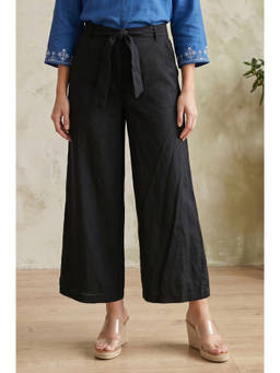 Elleven - Women's Black Viscose Blend Solid/Plain Palazzo and Belt