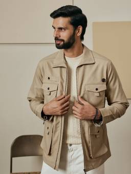 Andamen - Men Cotton Blend Multiple Pockets Jacket