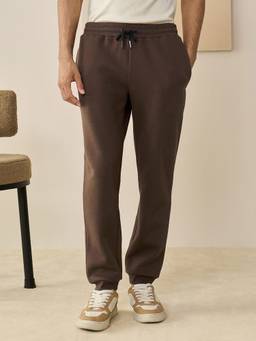 Andamen - Men Brown Cotton Blend Embroidery Jogger