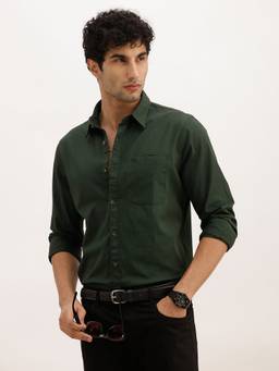 WROGN - Green Solid Regular Fit Full Sleeve Shirt