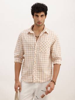 WROGN - Beige Classic Comfort Fit Checkered Shirt