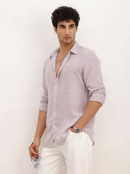 WROGN - Purple Slim Fit Striped Full Sleeve Shirt