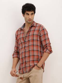 WROGN - Rust Classic Slim Fit Checkered Shirt
