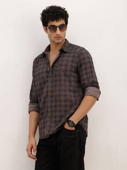WROGN - Grey Regular Fit Checkered Full Sleeve Shirt