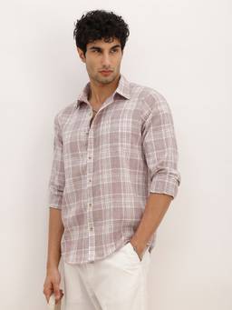 WROGN - Mauve Regular Fit Checkered Full Sleeve Shirt
