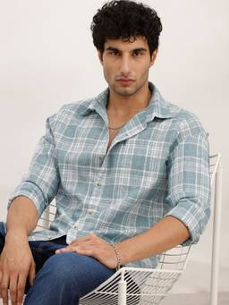 WROGN - Blue Regular Fit Checkered Full Sleeve Shirt