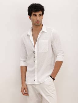WROGN - White Solid Regular Fit Full Sleeve Shirt