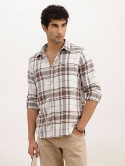 WROGN - Brown Regular Fit Checkered Full Sleeve Shirt