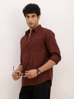 WROGN - Brown Solid Regular Fit Full Sleeve Shirt