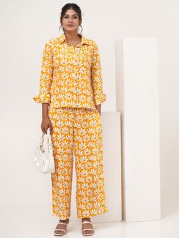 Sooti Syahi - Mustard Petal Hand Block Printed Co-Ord (Set of 2)