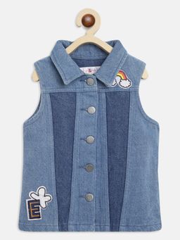 Tales & Stories - Girls Dark Blue Cotton Regular Fit Solid Waist Coat