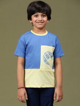 Tales & Stories - Boys Yellow and Blue 100% Cotton Regular Printed T-Shirt