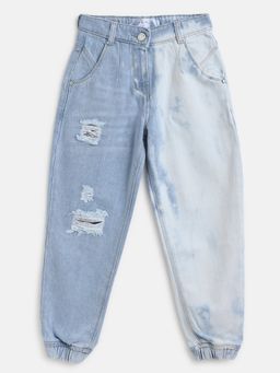 Tales & Stories - Girls Light Blue Cotton Regular Fit Tie Dye Jeans
