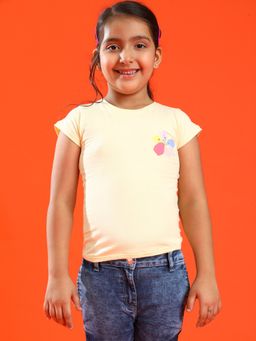 Tales & Stories - Girls Cream Lycra Printed Slim Fit T-Shirt