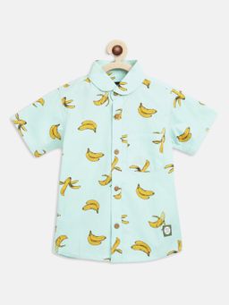 Tales & Stories - Boys Mint Green Cotton Regular Fit Printed Shirt