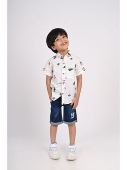 Tales & Stories - Boys White Cotton Regular Fit Printed Shirt