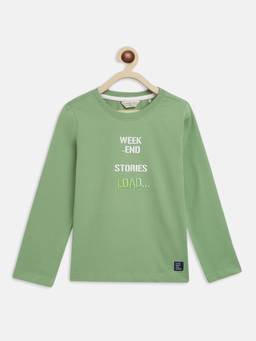 Tales & Stories - Boys Green Cotton Regular Fit Embroidery T-Shirt