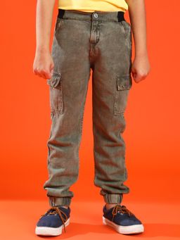 Tales & Stories - Boys Olive Lycra Regular Fit Solid Jeans