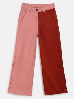 Tales & Stories - Girls Rust Pink Cotton Blend Regular Fit Colorblock Trouser