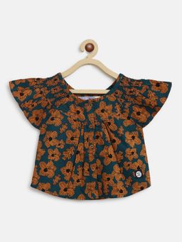 Tales & Stories - Girls Khaki Cotton Printed Regular Fit Top