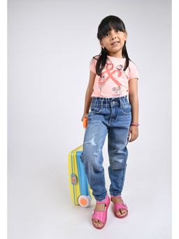 Tales & Stories - Girls Light Blue Cotton Regular Fit Solid Jeans