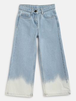 Tales & Stories - Girls Light Blue 100% Cotton Wide Leg Fit Solid Jeans