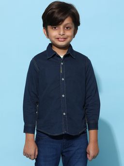 Tales & Stories - Boys Dark Blue 100% Cotton Regular Fit Solid Shirt