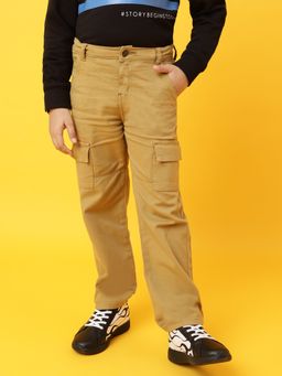Tales & Stories - Boys Beige Lycra Regular Fit Washed Cargo