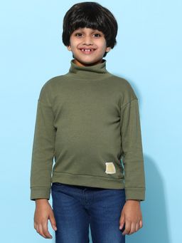 Tales & Stories - Boys Olive 100% Cotton Oversized Solid T-Shirt