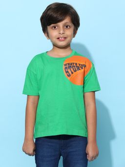 Tales & Stories - Boys Green 100% Cotton Printed T-Shirt