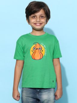 Tales & Stories - Boys Green 100% Cotton Printed T-Shirt