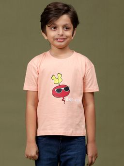 Tales & Stories - Boys Pink 100% Cotton Printed T-Shirt